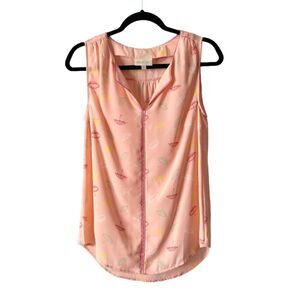 ModCloth Women’s Sleeveless V-Neck‎ Umbrella Print Top Peach Size Small